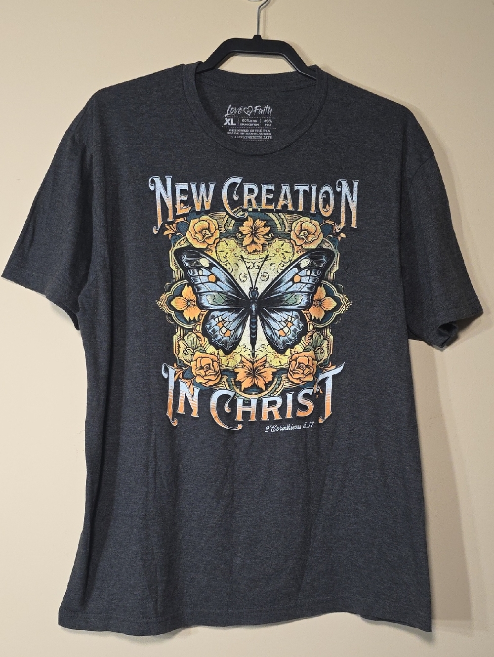 Love & Faith Women's Charcoal 'New Creation in Christ' Graphic Tee - XL